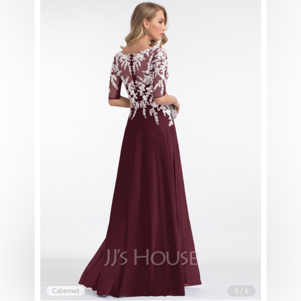JJ’s House formal dress burgundy elbow length sleeve